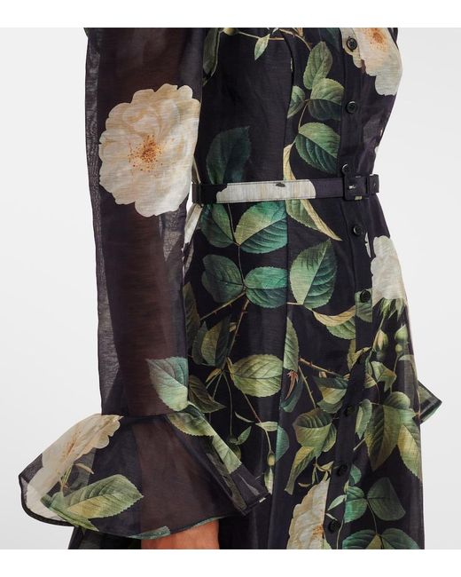 LEO LIN Black Katrina Floral Linen-Blend Midi Dress