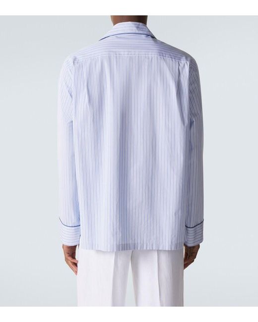 Dolce & Gabbana Blue Striped Cotton And Silk Poplin Pajama Shirt for men