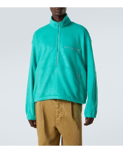 Auralee Green Silk Fleece Half-Zip Sweater for men