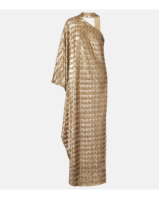‎Taller Marmo Natural Gilded Ubud Scarf-Detail Sequined Gown