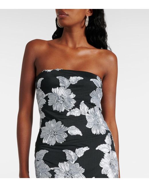 ROTATE BIRGER CHRISTENSEN White Floral Strapless Mesh Maxi Dress