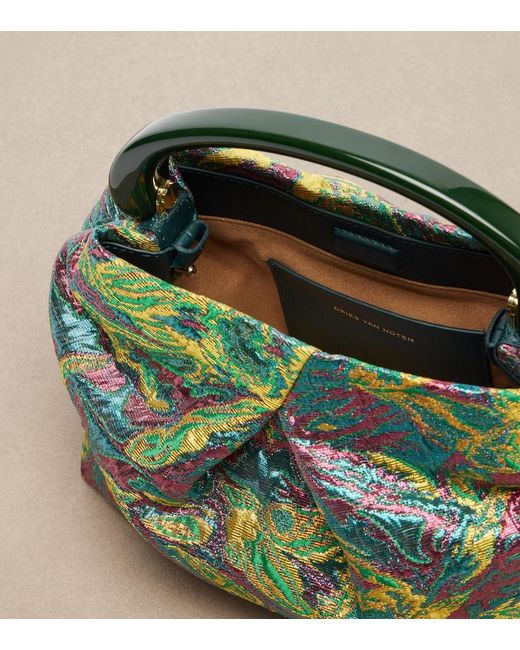 Dries Van Noten Green Crisp Small Jacquard Top-Handle Bag