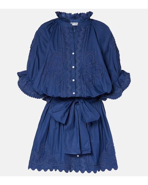 Juliet Dunn Blue Embroidered Cotton Poplin Minidress