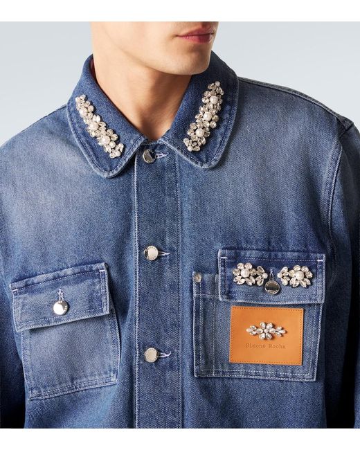 Simone Rocha Blue Embellished Denim Jacket for men