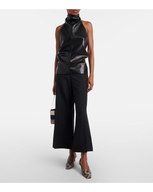 Khaite Black Walter Cropped Virgin Wool Flared Pants