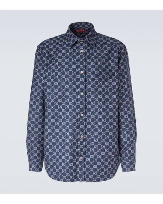 Gucci Blue Gg Wool Jacquard Shirt for men