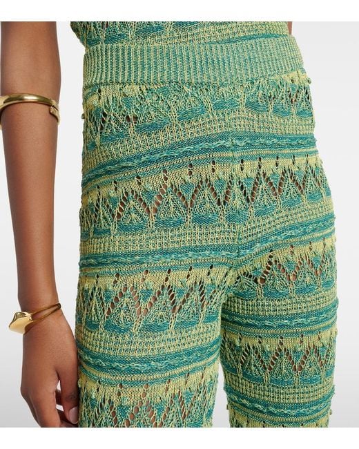Etro Green Crochet Cotton Flared Pants