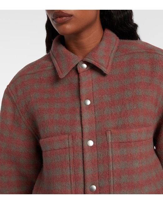 Rick Owens Red Checked Virgin Wool Overshirt
