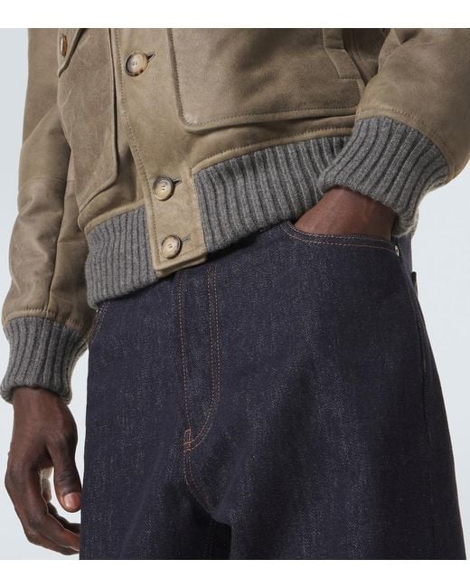 Brunello Cucinelli Green Shearling-Lined Leather Blouson Jacket for men