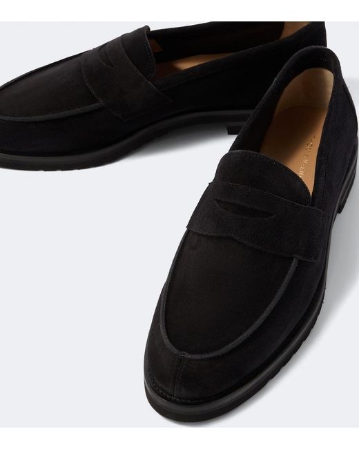 Thom Sweeney Black Suede Penny Loafers for men