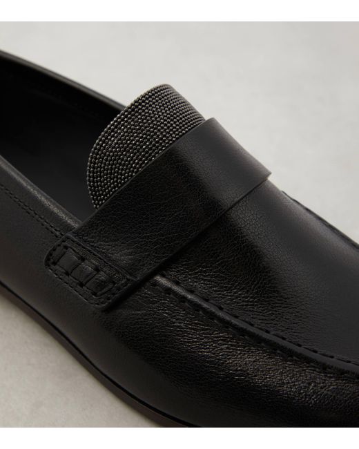 Brunello Cucinelli Black Monili-embellished Leather Loafers