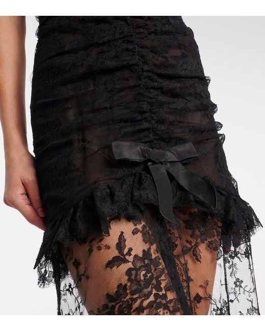 Alessandra Rich Black Bow-Detail Cotton-Blend Lace Gown