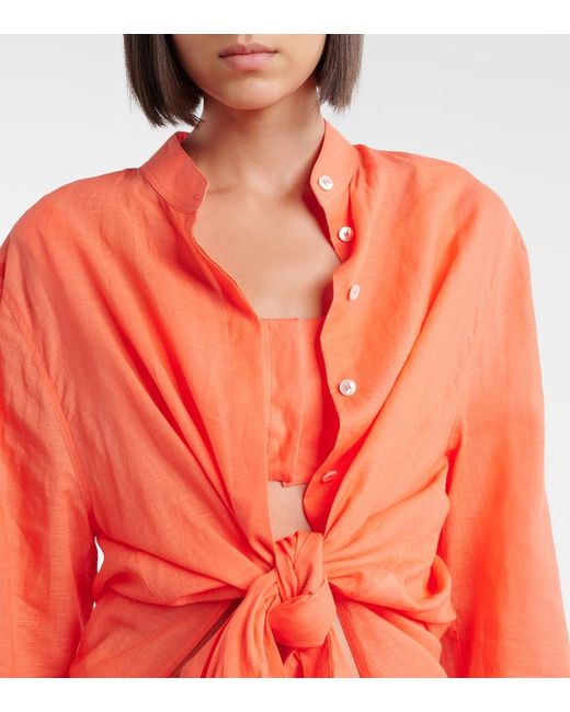 Alaïa Orange Layered Cotton And Linen Shirt