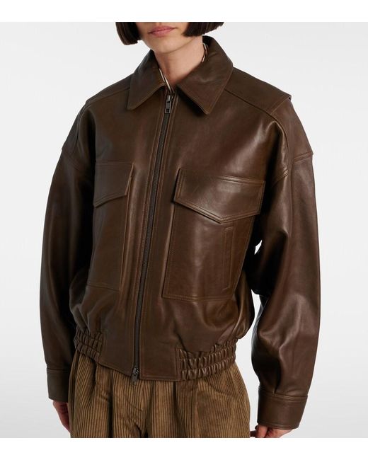 Staud Brown Eugene Leather Bomber Jacket