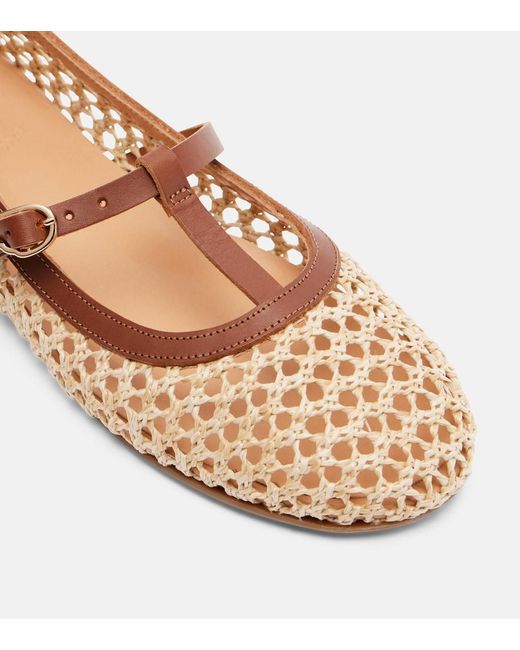 Ancient Greek Sandals Brown Aerati Leather-Trimmed Raffia Mary Jane Flats