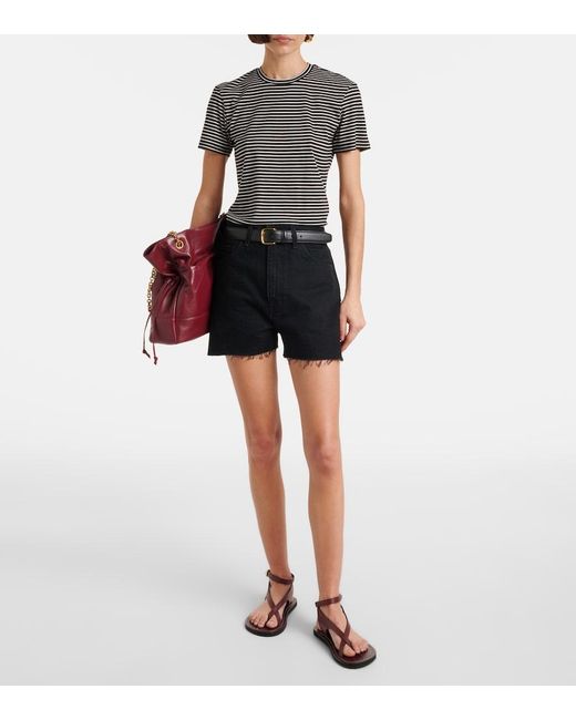 Nili Lotan Black Lana Striped Cotton-Blend T-Shirt