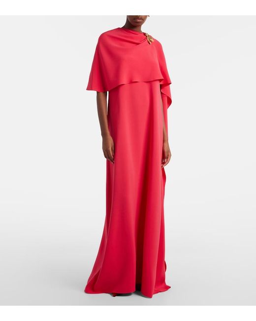 Oscar de la Renta Red Embellished Silk-Blend Georgette Gown