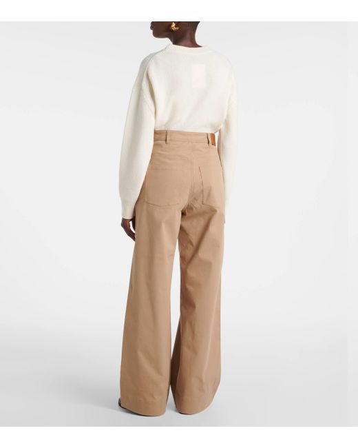 Moncler Natural High-Rise Gabardine Wide-Leg Pants