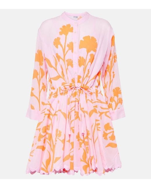 Vestido corto de algodon floral Juliet Dunn de color Pink