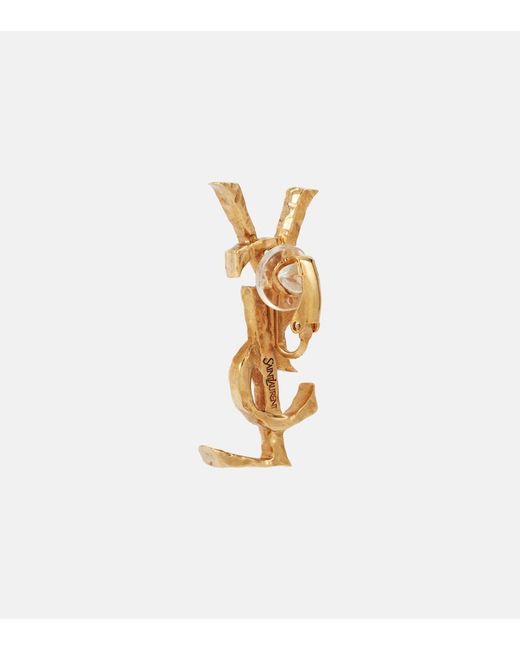 Saint Laurent White Einzelner Clip-Ohrring Cassandre