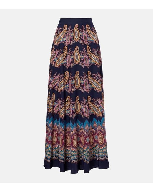 Etro Red Paisley Silk Maxi Skirt