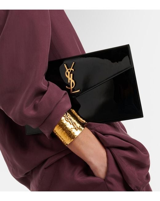 Saint Laurent Black Uptown Patent-Leather Pouch