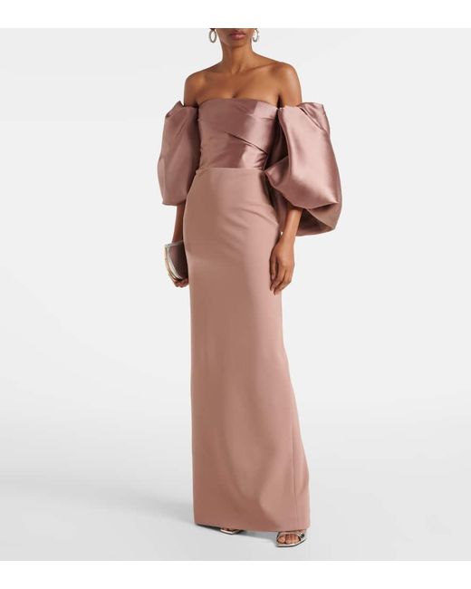 Solace London Pink Off-Shoulder-Robe Floris Mit Satin
