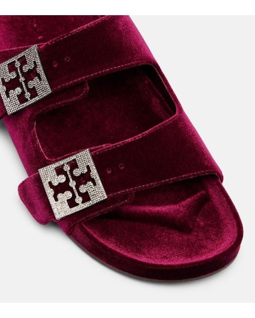 Tory Burch Red Mellow Embellished Velvet Slides