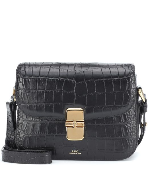 A.P.C. Grace Croc-effect Leather Shoulder Bag in Black | Lyst