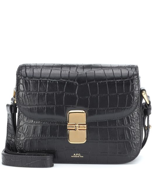 A.P.C. Grace Croceffect Leather Shoulder Bag in Black Lyst