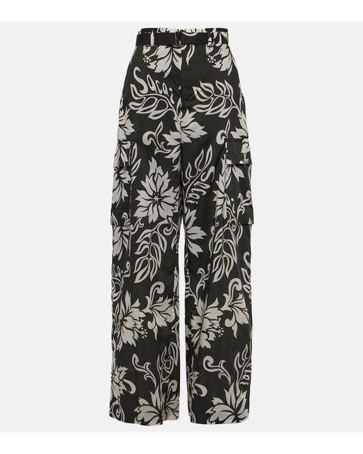 Sacai Black High-rise Floral Wide-leg Pants