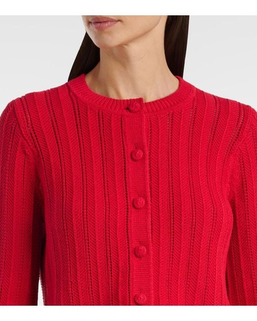 Altuzarra Red Mariette Scalloped Pointelle Cotton Cardigan