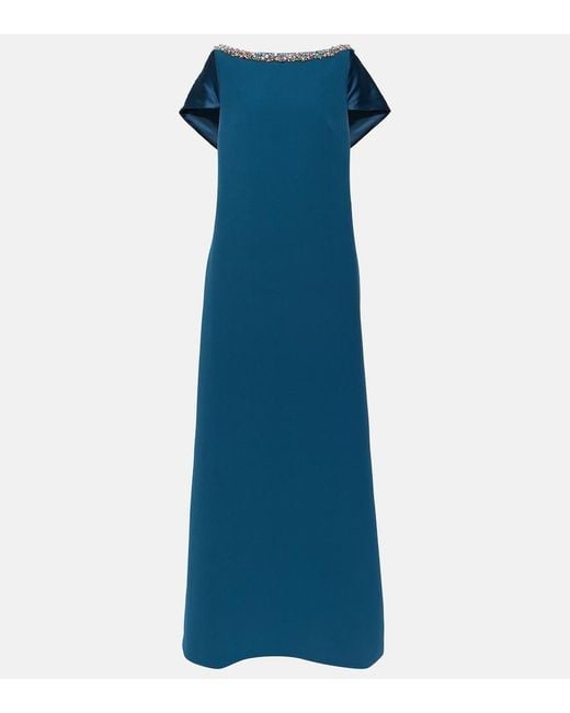 Safiyaa Blue Sallie Embellished Crepe Gown
