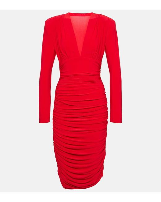 Vestido midi fruncido Norma Kamali de color Red