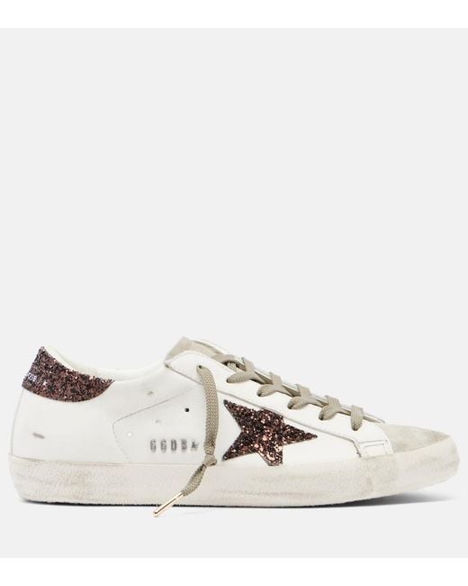 Golden Goose Deluxe Brand White Super Star Glitter Leather Sneakers