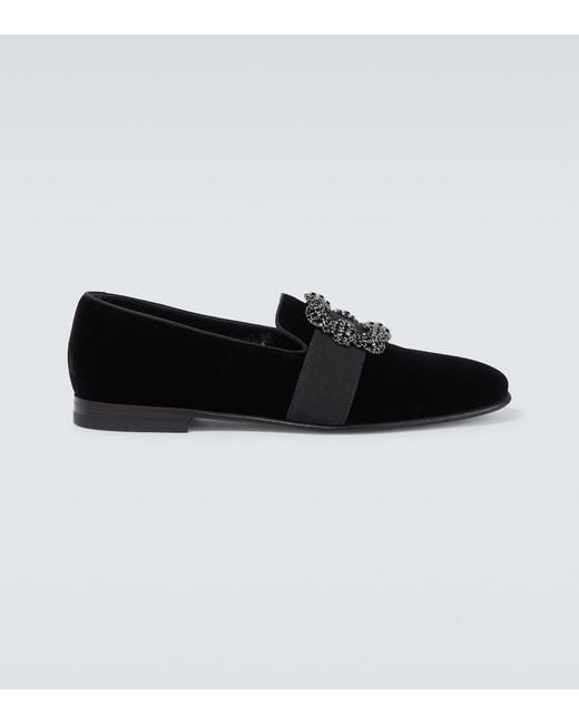 Manolo Blahnik Black Carlton Embellished Velvet Loafers for men