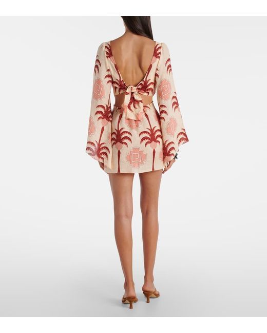 Johanna Ortiz Red Cutout Printed Linen Minidress