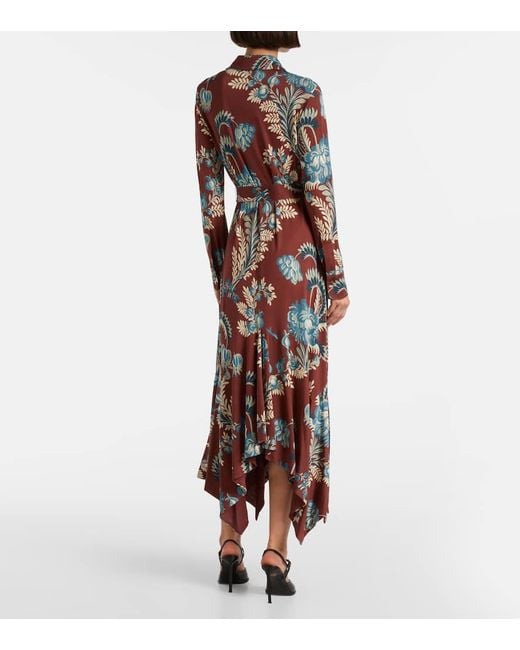 Etro Red Floral Asymmetric Shirt Dress