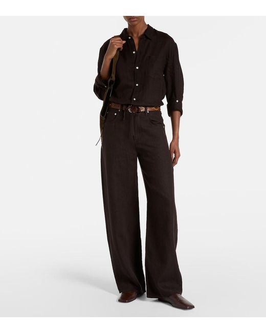 Citizens of Humanity Black Brynn Linen Wide-Leg Pants