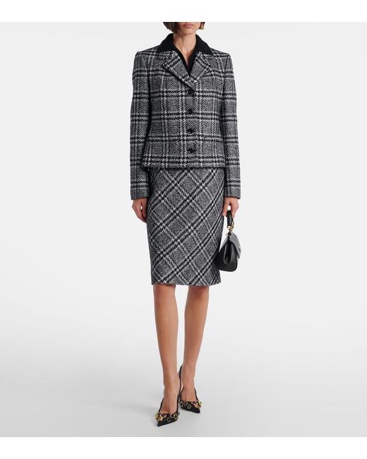 Dolce & Gabbana Gray Checked Wool-Blend Miniskirt