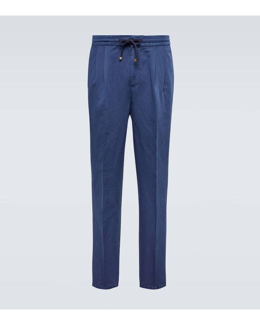 Brunello Cucinelli Hose aus Leinen und Baumwolle in Blue für Herren