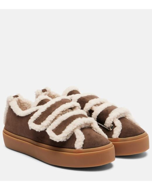 Inuikii Brown Shearling-Trimmed Suede Low-Top Sneakers