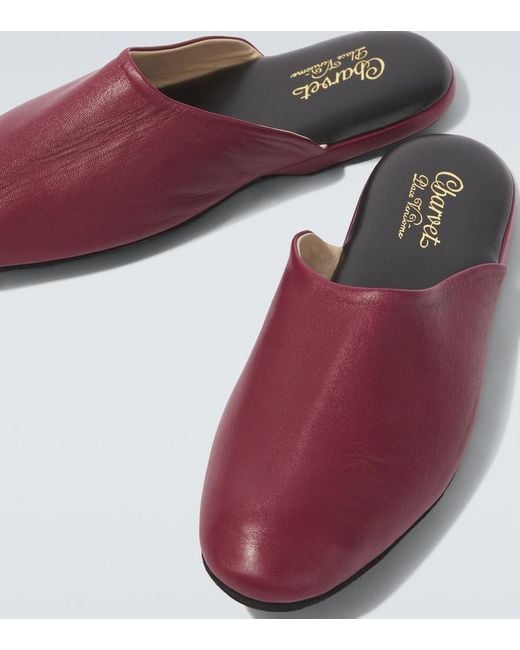 Charvet Red Leather Slippers for men