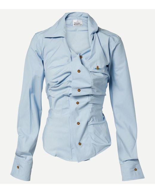 Vivienne Westwood Blue Orb Gathered Cotton Poplin Shirt