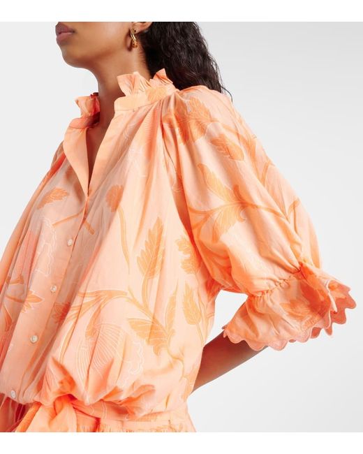 Juliet Dunn Orange Bedrucktes Hemdblusenkleid aus Baumwolle