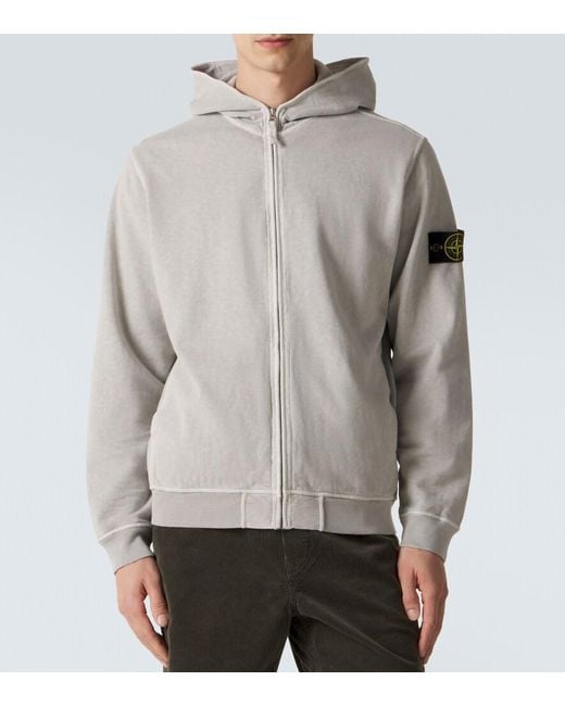 Stone Island Gray Cotton Jersey Zip-Up Hoodie for men