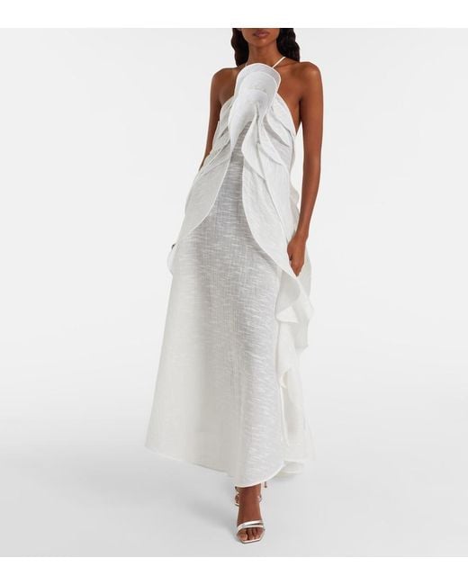 Maticevski White Délice Wave Ruffled Maxi Dress