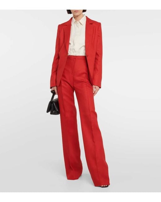 Max Mara Red Alpaca Single-Breasted Linen Blazer