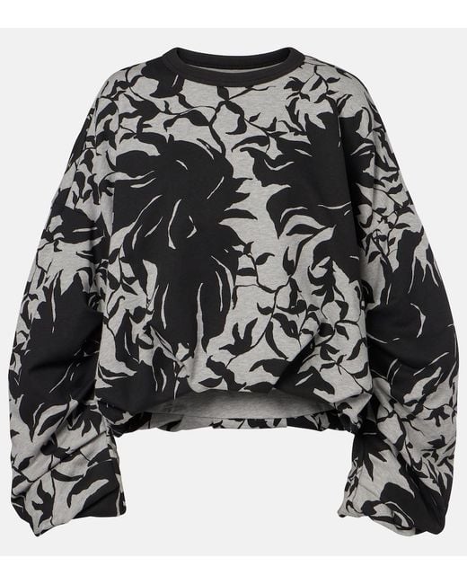 Dries Van Noten Black Draped Floral Cotton Jersey Sweatshirt