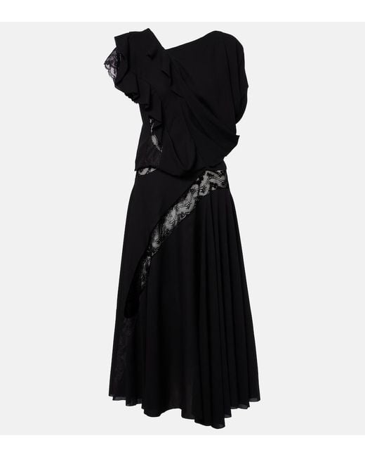 Junya Watanabe Black Asymmetric Lace-Trimmed Midi Dress